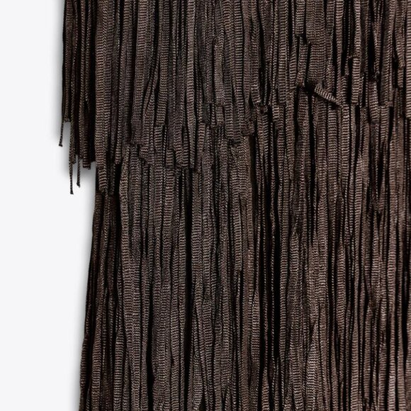 Zara Brown FRINGED STRAPLESS DRESS BNWT - Picture 4 of 7